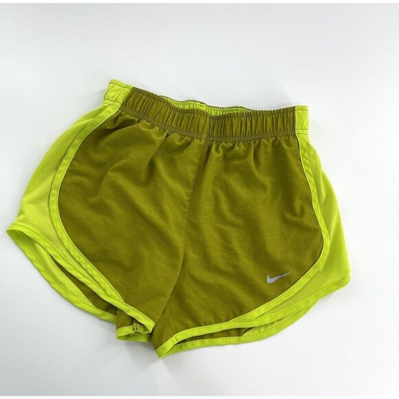 NIKE Women's Tempo Dri Fit Reflective Green Attached Brief Running Shorts L - Picture 1 of 5